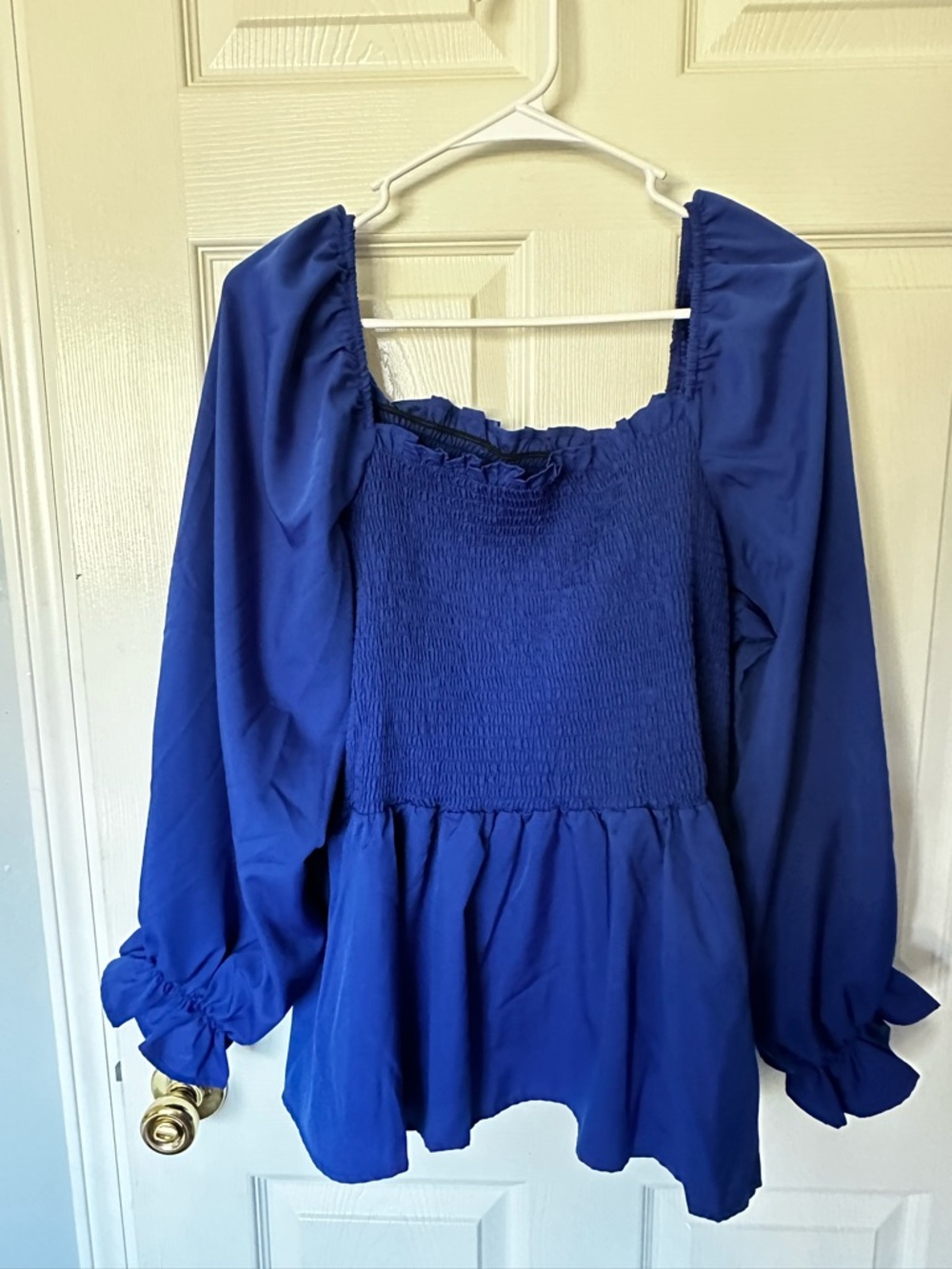 Women’s 4x Royal Blue Smocked Peplum Elegant Blouse, like new